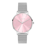 Tamaris Armbanduhr mit rosanem Ziffernblatt, silbernem Gehäuse und silbernem Mesh-Armband Produktbild