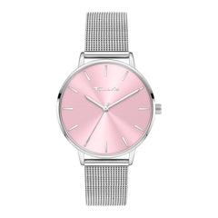 Tamaris Armbanduhr mit rosanem Ziffernblatt, silbernem Gehäuse und silbernem Mesh-Armband Produktbild