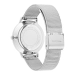 Tamaris Armbanduhr mit rosanem Ziffernblatt, silbernem Gehäuse und silbernem Mesh-Armband Rückansicht