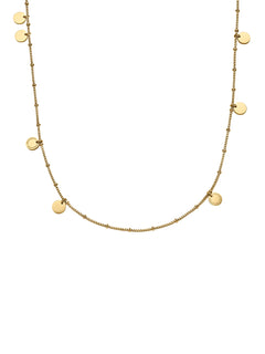 Liebeskind Berlin Halskette bestehend aus einer goldenen Venezianerkette und acht kleinen, runden Edelstahlplättchen; Produktbild