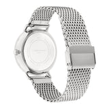 Die LIEBESKIND BERLIN Armbanduhr - Clean Multifunction verfügt über ein Mesh-Band und eine elegante Schließe, die von hinten mit dem Liebeskind Berlin Branding auf dieser stilvollen Edelstahluhr präsentiert wird.