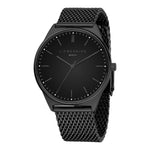 Liebeskind Berlin Armbanduhr mit schwarzem Zifferblatt, schwarzem Gehäuse und schwarzem Meshband Produktbild 