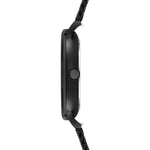 Seitenansicht der LIEBESKIND BERLIN Armbanduhr - Clean Multifunction von Liebeskind Berlin, mit rundem Edelstahlgehäuse und Gliederarmband, dargestellt auf weißem Hintergrund.