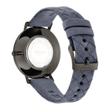 Liebeskind Berlin Armbanduhr mit Ziffernblatt und Gehäuse in der Farbe gun und blau geflochtenem Lederarmband Rückansicht