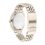 Liebeskind Berlin Armbanduhr mit kleinem Gehäuse, glänzend-geriffeltem Topring und Edelstahlband in der Farbe frozen rosé Rückansicht