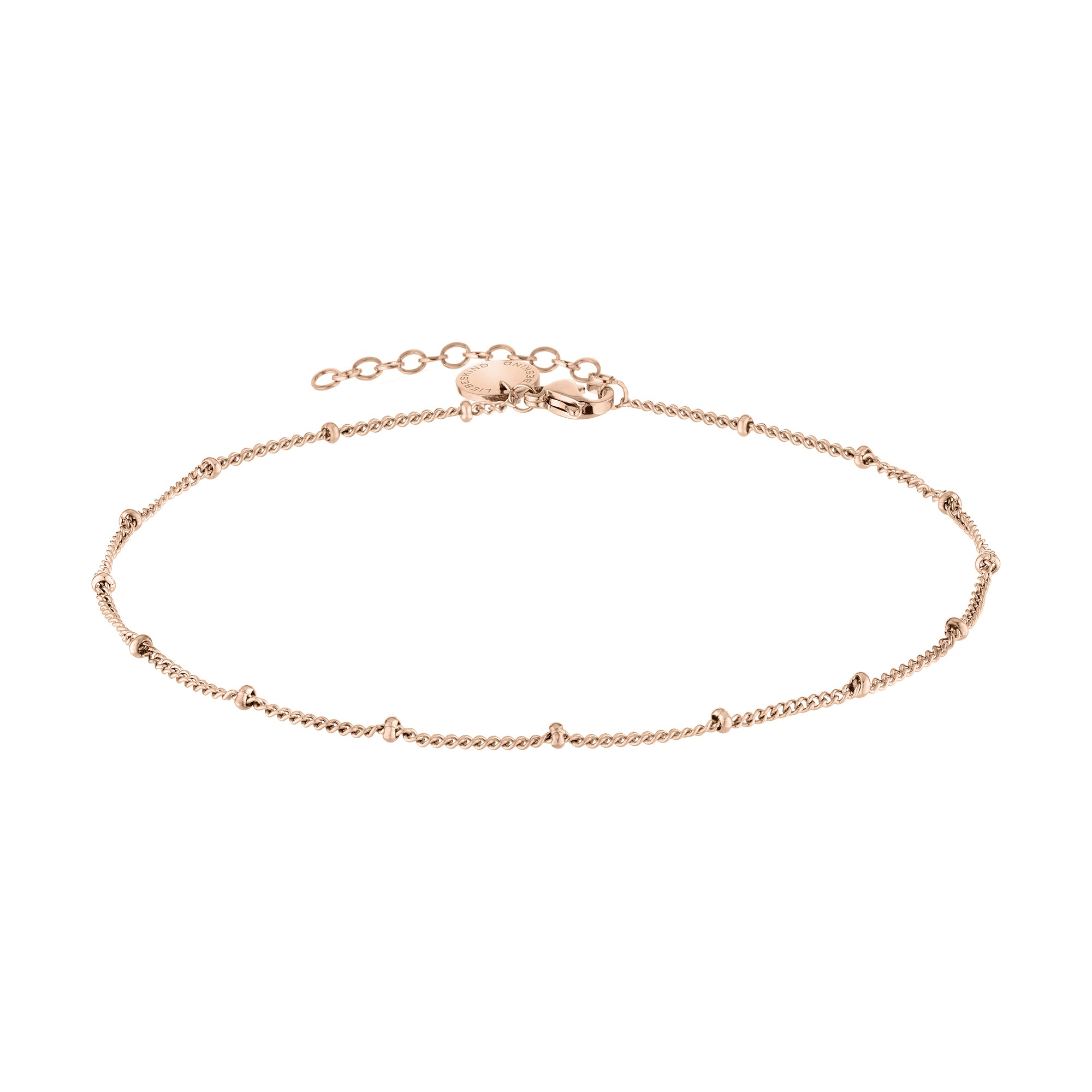 Liebeskind Berlin Fußkette bestehend aus einer roségoldenen, filigranen Kette mit Edelstahlbeads; Produktbild