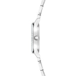 Seitenansicht der Tamaris Armbanduhr - The Modern Classic by Tamaris, eine schlanke silberne Damenuhr mit silbernem Finish, runder Krone und schlichtem Edelstahlarmband - perfekt für jeden Anlass.