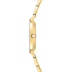 Tamaris Armbanduhr mit goldenem Gehäuse und goldenem Edelstahlband mit partiellem Logomania-Lasering Seitenansicht