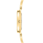 Tamaris Armbanduhr mit silbernem Ziffernblatt, goldenem Gehäuse und goldenem Schmuckband Seitenansicht