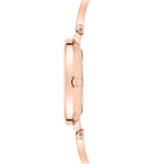 Tamaris Armbanduhr mit silbernem Ziffernblatt, roségoldenem Gehäuse und roségoldenem Schmuckband Seitenansicht