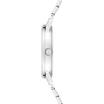 Tamaris Armbanduhr mit silbernem Zifferblatt, silbernem Gehäuse und silbernem Edelstahlband Seitenansicht 