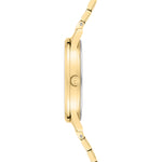 Tamaris Armbanduhr mit silbernem Zifferblatt, goldenem Gehäuse und goldenem Edelstahlband Seitenansicht