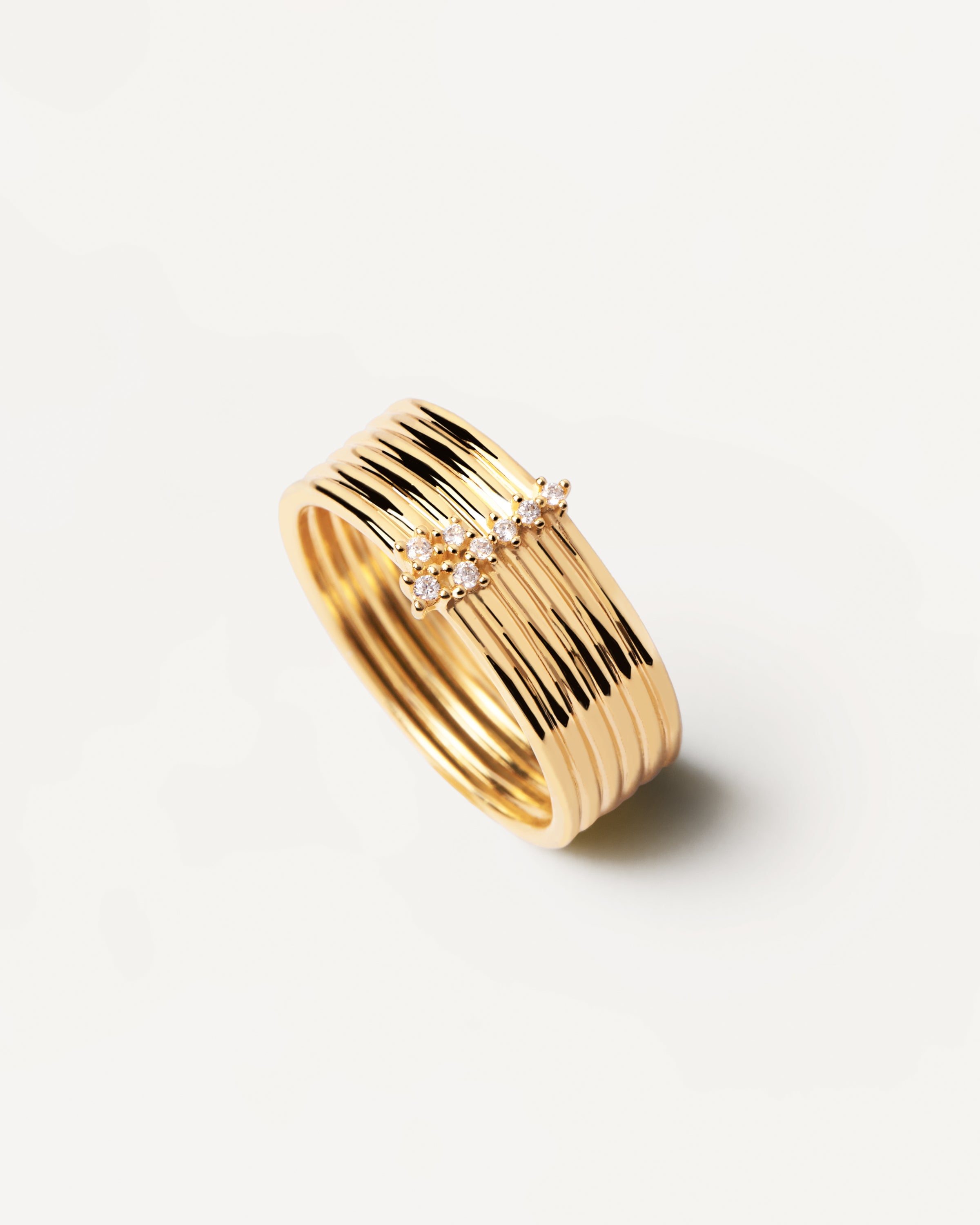 PDPaola Ring im Layering-Style mit kleinen Steinchen, in der Farbe gold; Größe 52, Zusatzbild