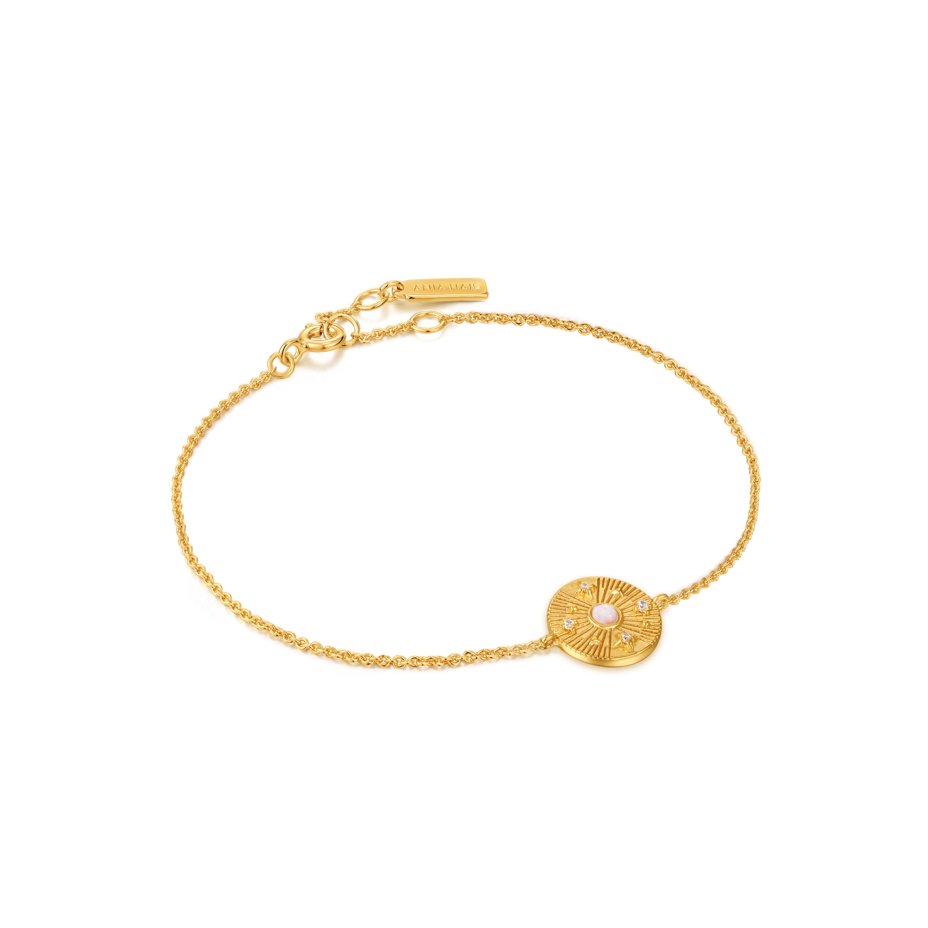 Ania Haie Armband mit feiner Gliederkette und Anhänger mit Steinchen und zentralem Kyoto-Opal in der Farbe gold Produktbild