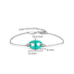 Das Ti Sento Milano Armband - Turquoise Summer ist ein filigranes silbernes Schmuckstück mit ovalem türkisfarbenem Kaffeebohnen-Charm und Maßen von 15 mm, 10,5 mm und 6 mm.