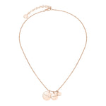 Liebeskind Berlin Halskette bestehend aus einer filigranen, roségoldenen Kette mit einem kleinen Herzanhänger und zwei gravierten, runden Plättchenanhängern; Produktbild