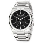 Liebeskind Berlin Armbanduhr mit schwarzem Zifferblatt, silbernem Gehäuse mit Topring, silbernem Edelstahlband und Chronographenwerk Produktbild 