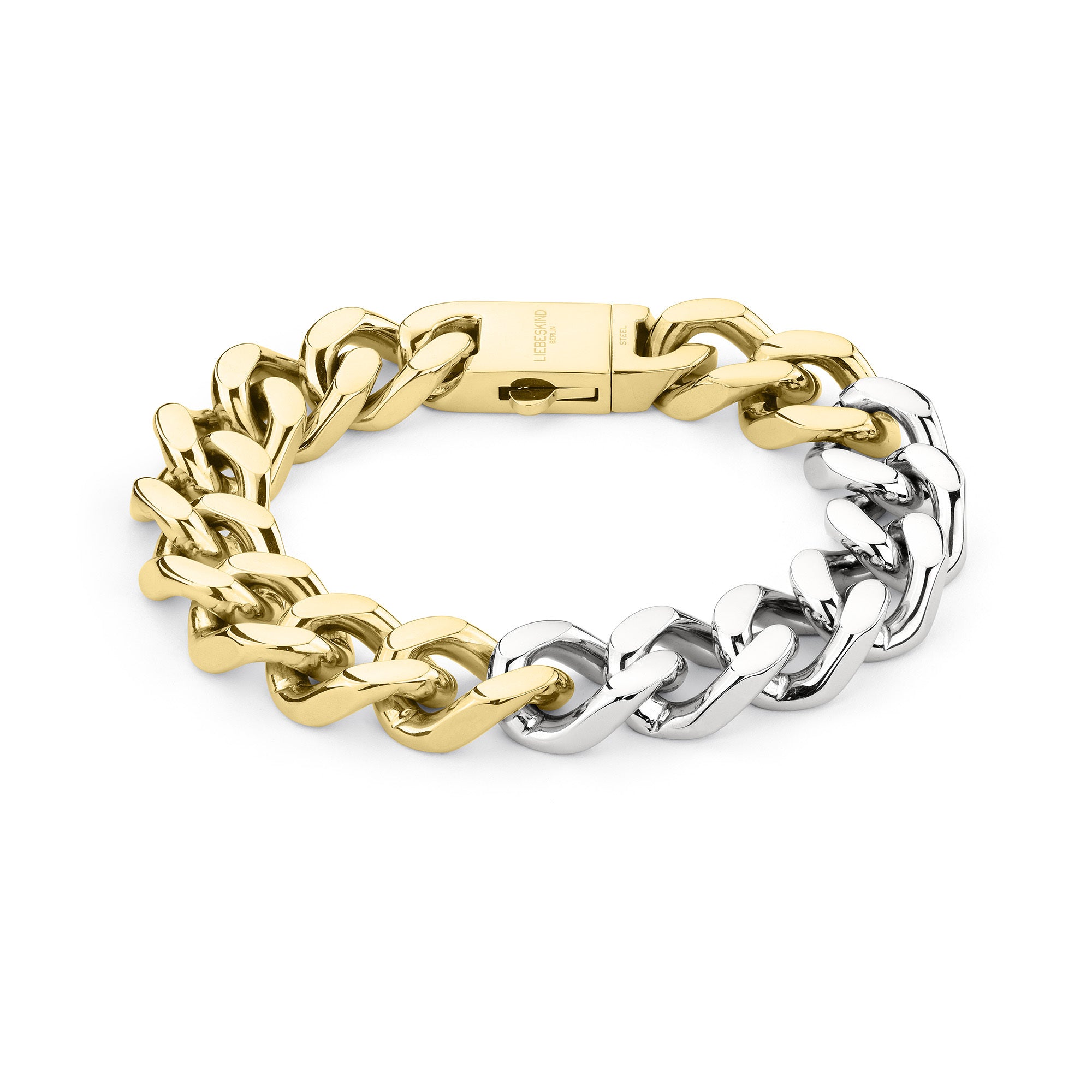 Liebeskind Berlin Armband aus massiver Panzerkette in der Farbe gold und silber Produktbild 