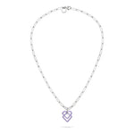 Liebeskind Berlin Halskette bestehend aus einer silbernen Gliederkette und einem emailliertem Icon-Anhänger in der Farbe lila; Zusatzbild