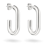 LIEBESKIND BERLIN Creole - Moderne Eleganz: Glänzende, ovale Silberohrringe aus poliertem Edelstahl mit Ohrstecker von Liebeskind Berlin auf weißem Hintergrund.