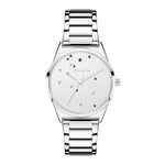 Tamaris Armbanduhr mit silbernem mit glassteinbesetztem Zifferblatt, silbernem Gehäuse und silbernem Edelstahlband Produktbild