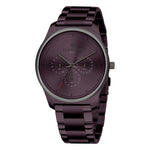 Eine metallisch lila LIEBESKIND BERLIN Armbanduhr - Classic x Trends von Liebeskind Berlin, mit drei Hilfszifferblättern, einem Edelstahlgehäuse und einem schlanken Metallband.