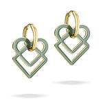 LIEBESKIND BERLIN Ohrhänger - Die farbenfrohe Ikone von Liebeskind Berlin besteht aus goldenen Reifen mit geometrischen grünen Herzanhängern und verleiht jedem Look einen modernen Charme. Wunderschön dargestellt auf weißem Hintergrund.