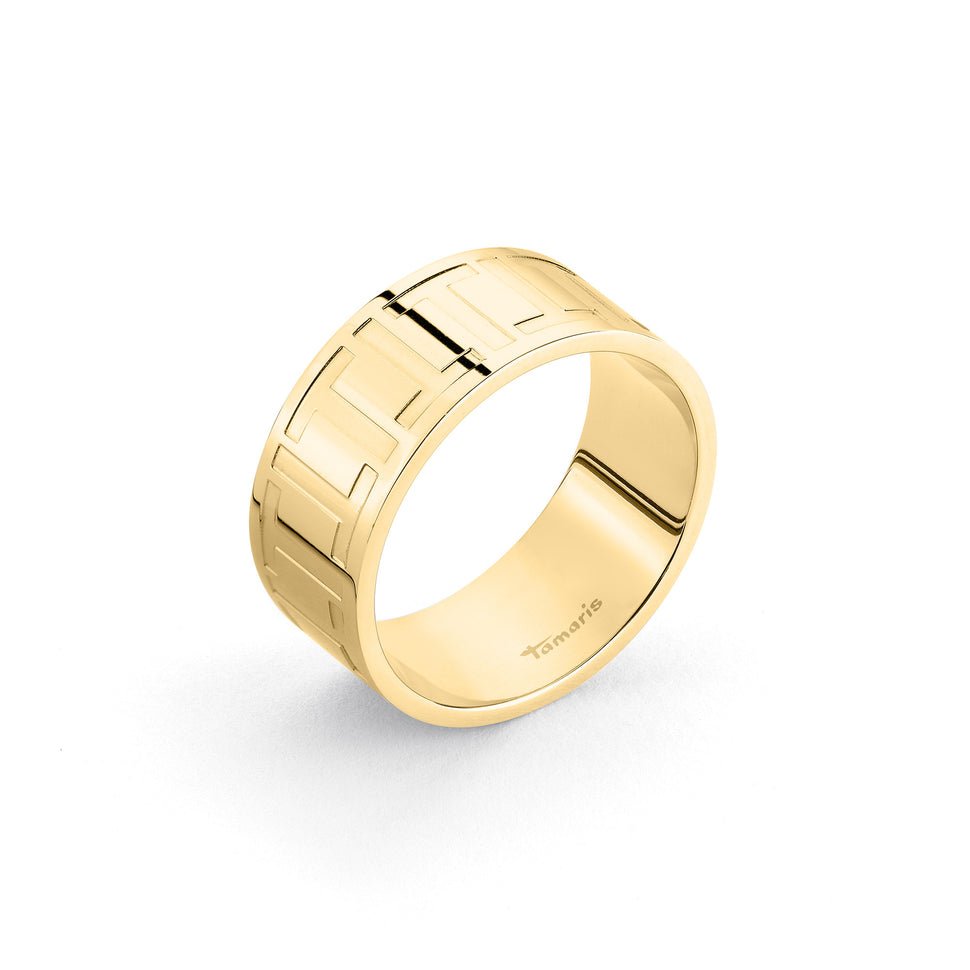 Tamaris Ring mit geprägtem, grafischem Logomania Muster in der Farbe gold; Größe 52 Produktbild