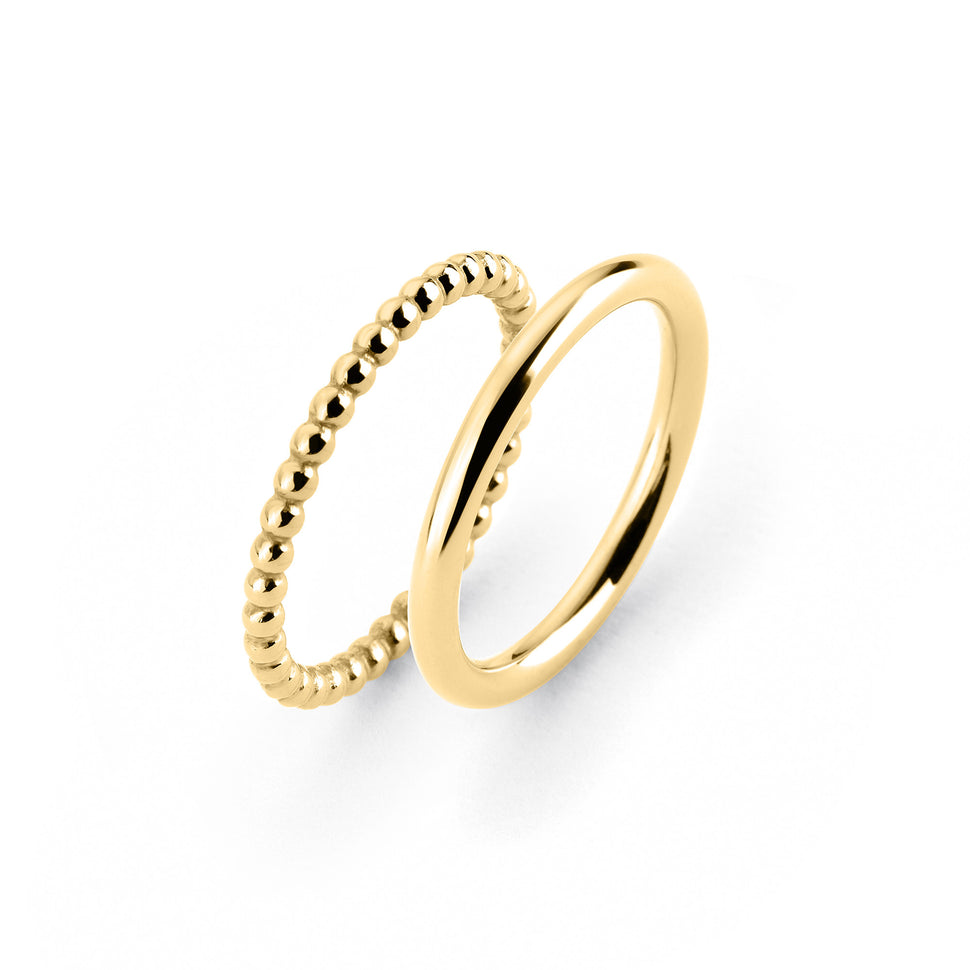 Tamaris Ring-Set Größe 52; in der Farbe gold bestehend aus einem glatten Ring und einem Ring mit Kugel-Struktur Produktbild