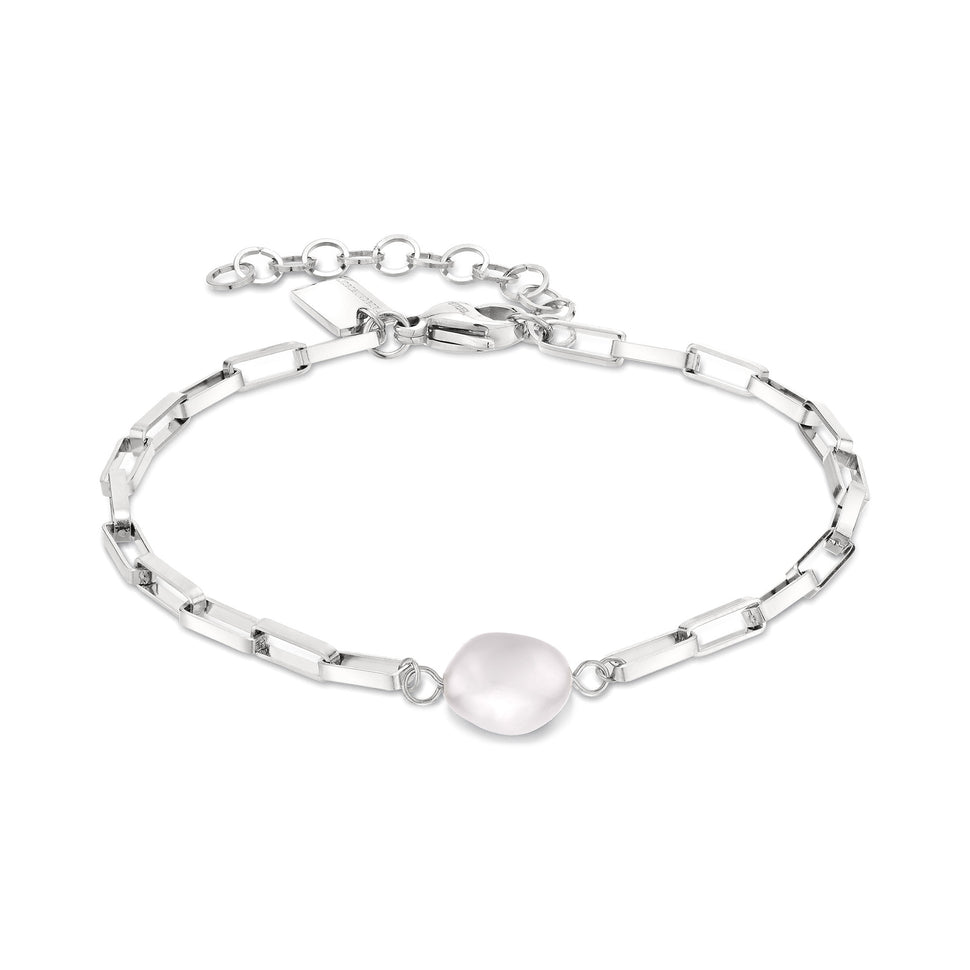 Liebeskind Berlin Armband aus rechteckigen Gliedern mit Baroque Pearl in der Farbe silber Produktbild 