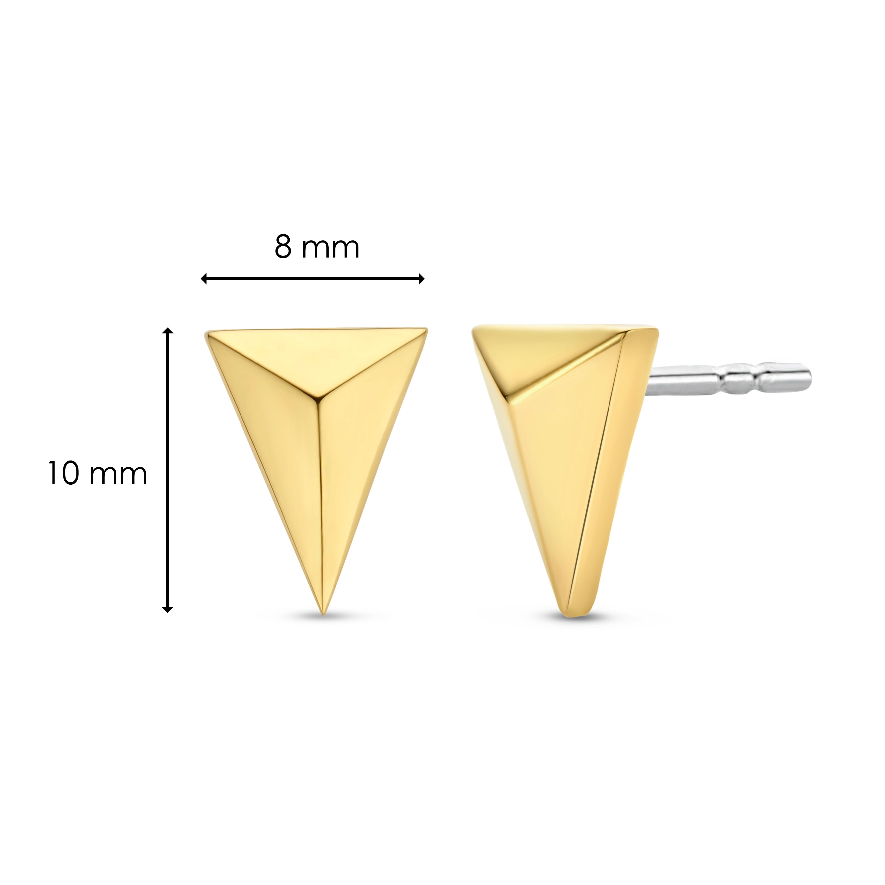 Ti Sento Milano Ohrstecker in dreidimensionaler geometrischen Dreiecksform in der Farbe gold Produktbild inklusive Maße