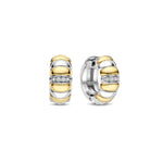 TI SENTO Milano Creolen „Duo Combination“ aus vergoldetem 925er Sterlingsilber mit weißen Zirkonia-Steinen in Frontansicht.