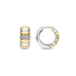 Schrägansicht der TI SENTO Milano Creolen „Duo Combination“ mit Klappverschluss, Bicolor-Design und Zirkonia-Besatz.