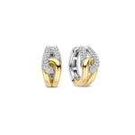 TI SENTO Milano Creolen „Intertwined Duo“ aus 925er Sterlingsilber mit vergoldetem Glied und pavé-gefassten weißen Zirkonia in Frontansicht.