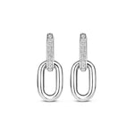 Ti Sento Milano Creolen "The Sparkling Silver" mit funkelnden Zirkonia und abnehmbarem ovalen Anhänger aus Sterlingsilber.
