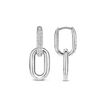 Ti Sento Milano Creolen "The Sparkling Silver" aus Sterlingsilber mit ovalem Anhänger und pavébesetzten Zirkonia-Creolen.