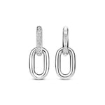 Ti Sento Milano Creolen "The Sparkling Silver" mit glänzendem ovalen Anhänger und funkelnden Zirkonia in eleganter Perspektive.