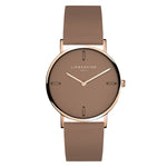 Liebeskind Berlin Armbanduhr mit braunem Ziffernblatt aus Leder, roségoldenem Gehäuse und braunem Lederband Produktbild