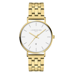 Liebeskind Berlin Armbanduhr mit Datumsanzeige, goldenem Gehäuse und goldenem Edelstahlband; Produktbild