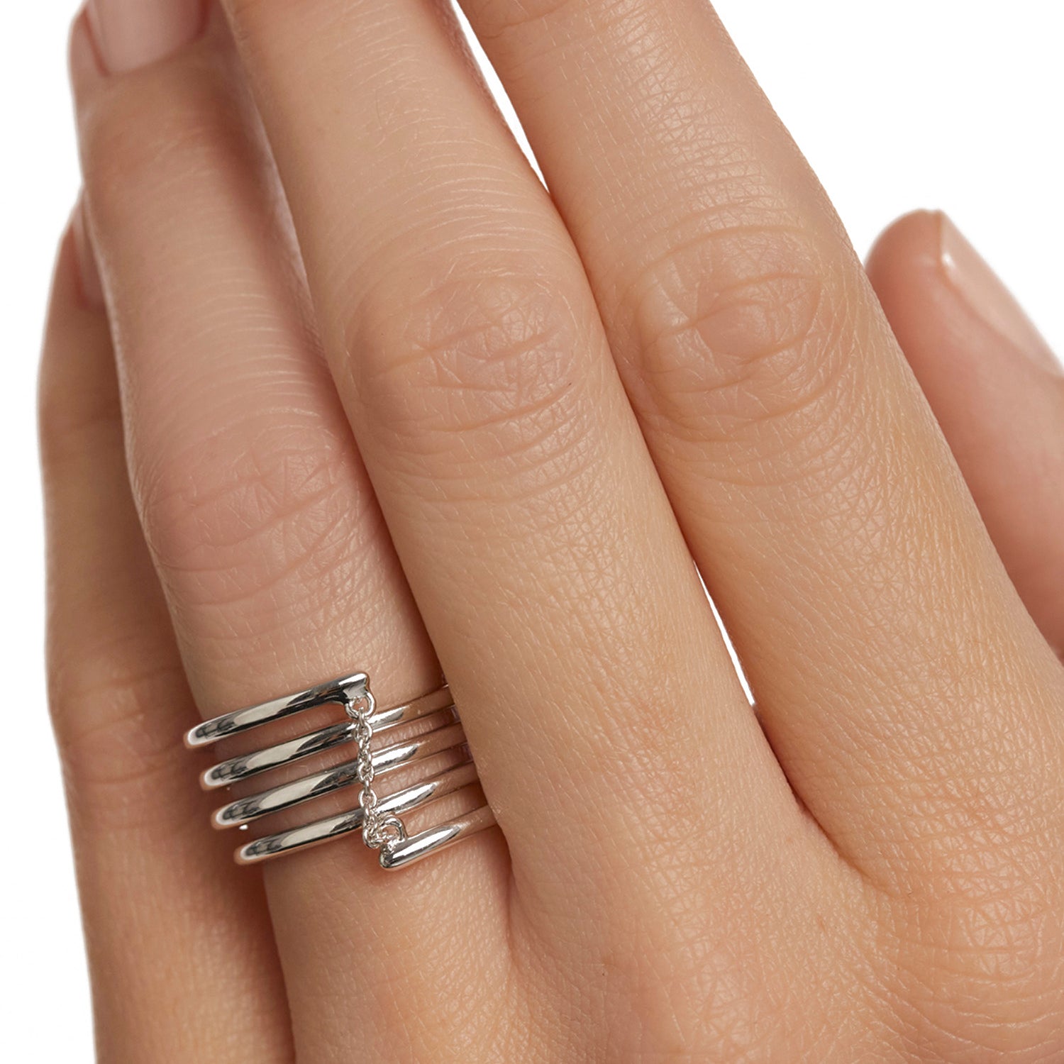 PDPaola Ring im Layering-Style mit einer silbernen Kette, in der Farbe silber; Größe 52, Tragebild