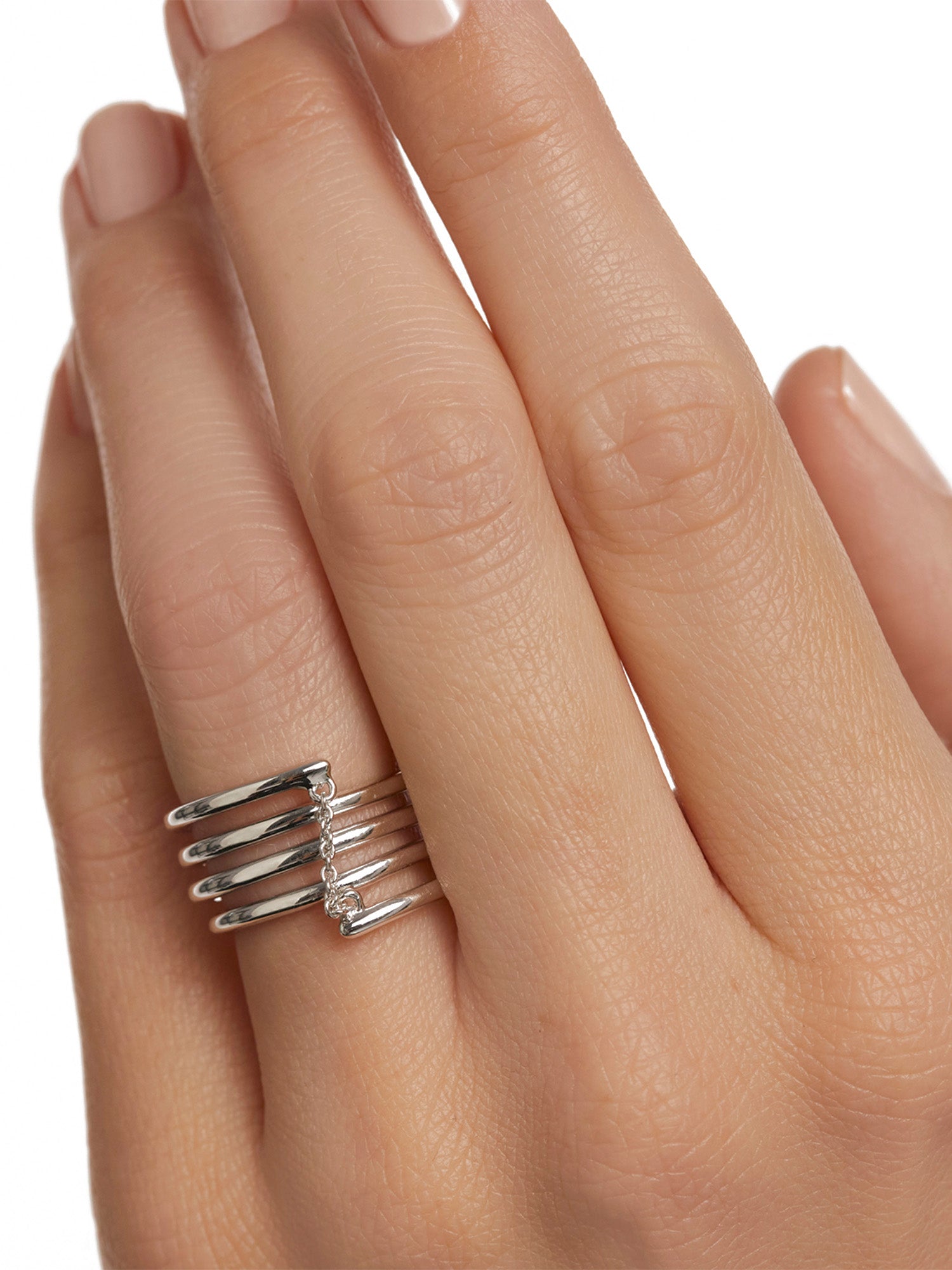 PDPaola Ring im Layering-Style mit einer silbernen Kette, in der Farbe silber; Größe 52, Tragebild