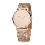 Liebeskind Berlin Armbanduhr mit beigem Zifferblatt, roségoldenem Gehäuse und roségoldenem, glitzerndem Meshband; Zusatzbild