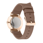 Liebeskind Berlin Armbanduhr mit braunem Ziffernblatt aus Leder, roségoldenem Gehäuse und braunem Lederband Rückansicht