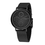 Liebeskind Berlin Armbanduhr mit Multifunktionswerk, schwarzem Zifferblatt, schwarzen Indizes, schwarzem Gehäuse und schwarzem Meshband; Produktbild