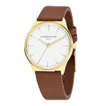 Liebeskind Berlin Armbanduhr mit goldenem Gehäuse und braunem Lederband Zusatzbild
