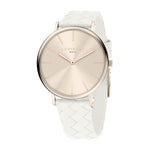 Liebeskind Berlin Armbanduhr mit Ziffernblatt und Gehäuse in der Farbe frozen rosé und weiß geflochtenem Lederarmband Zusatzbild