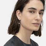 Liebeskind Berlin Ohrhänger in roségold mit filigranem, langem Stabdesign und Beads Anhänger aus Rosenquarz oder Mondstein; Tragebild