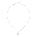 Liebeskind Berlin Halskette bestehend aus einer silbernen Gliederkette mit kleinen Details entlang der Kette und Plättchenanhänger mit Logogravur; Produktbild