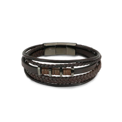 Fynch-Hatton Armband aus verschiedenen Lederbänder und eingearbeiteten Metallkomponenten in der Farbe grau; Produktbild