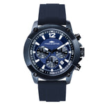 Fynch-Hatton Armbanduhr mit blauem Zifferblatt, Chronographenwerk, blauem Gehäuse mit aufgesetztem Topring und blauem Silikonband; Produktbild